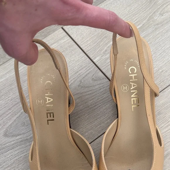 CHANEL Beige and Black Slingback Heels - Picture 2 of 8